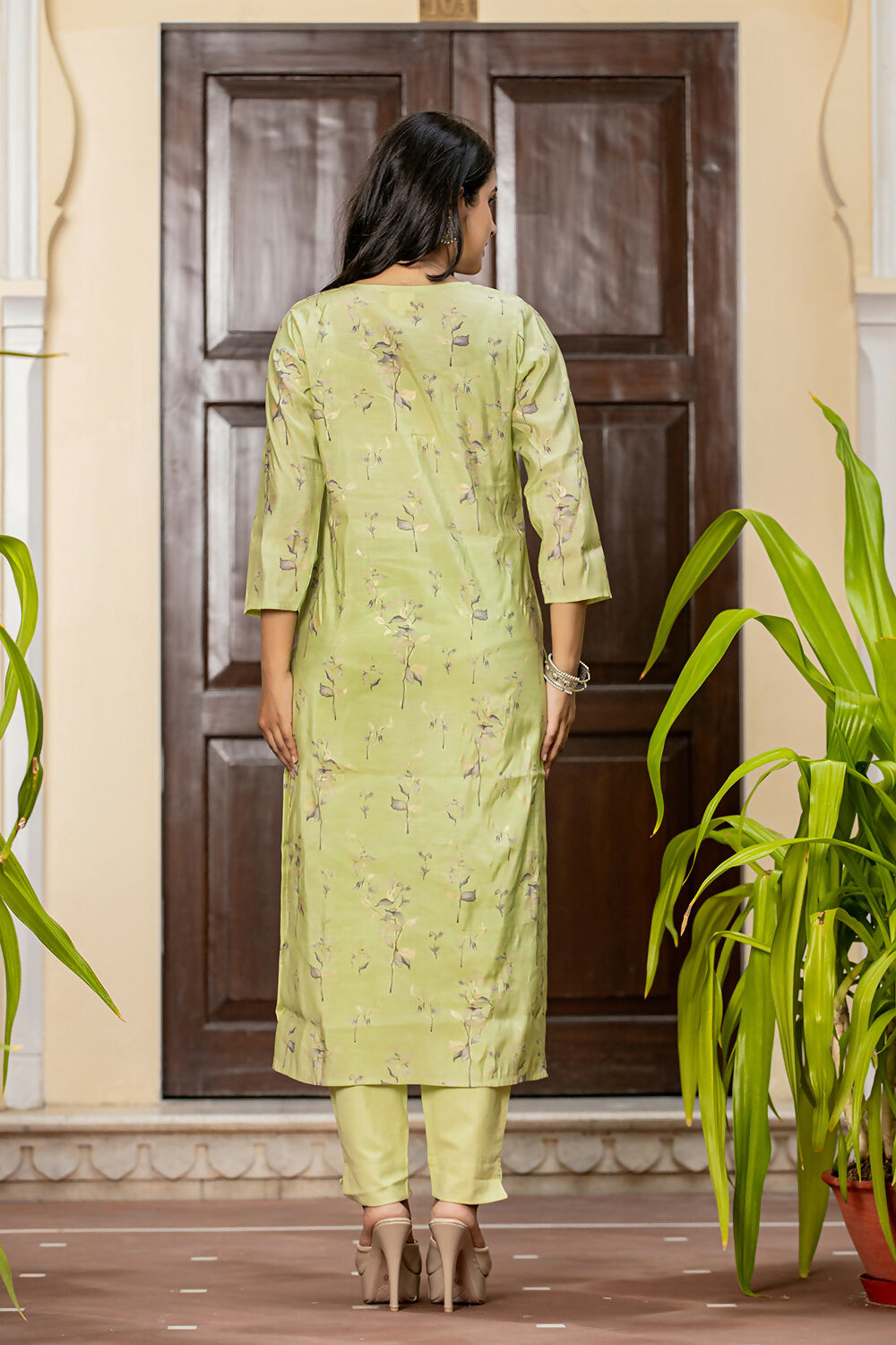 Kaajh Women's Green Printed Modal Silk Suit Set | Grocsy