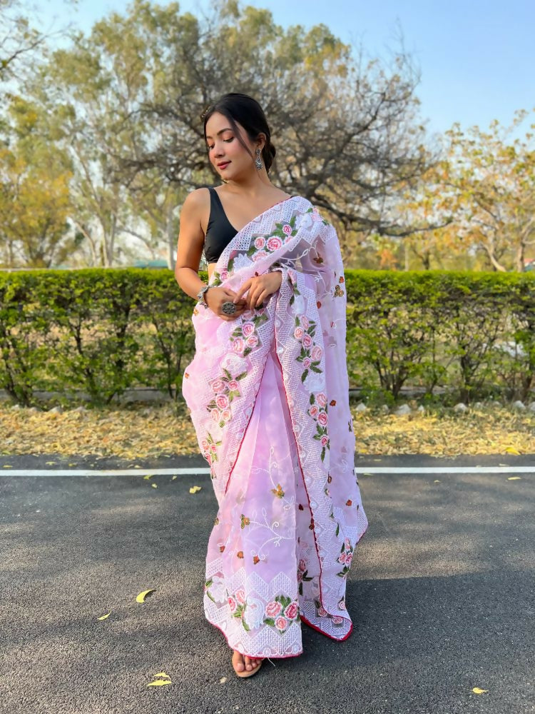 Vamsee Kamaljaal Lavender Organza Saree | Grocsy