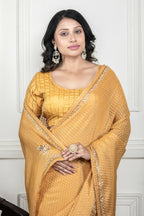 Morchari Yellow Pure Chiffon Hand Embroidery Saree And Stitched Blouse | Grocsy