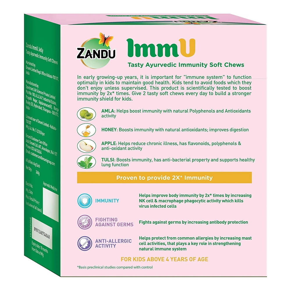 Zandu ImmU Tasty Ayurvedic Soft Chews For Kids Mango Flavour | Grocsy