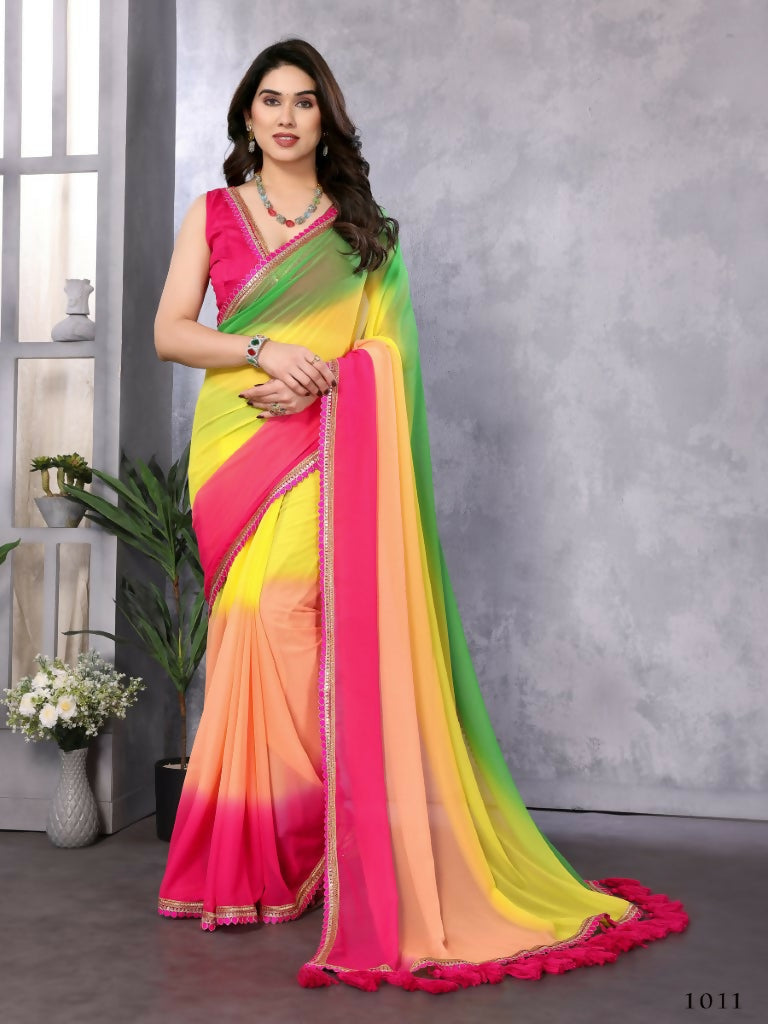 Designer Partywear Multi Georgette Fancy Saree - Kanak | Grocsy
