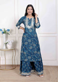 Miravan Women's Cotton Floral Printed V-Neck Kurta with Flared Palazzo | Grocsy