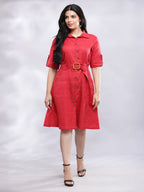 BohoJazz Smart Casual Red Linen Shirt Dress | Grocsy