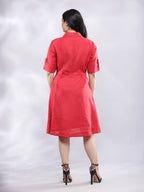 BohoJazz Smart Casual Red Linen Shirt Dress | Grocsy