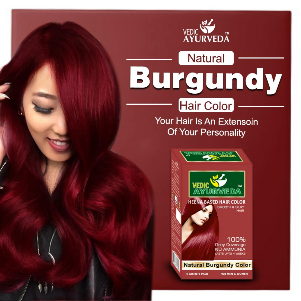 VedicAyurveda Natural Pure Henna Based Hair Color - Natural Burgundy | Grocsy