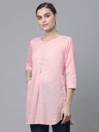 Ahalyaa Women Baby Pink Beautiful Pure Cotton Printed Tunic | Grocsy