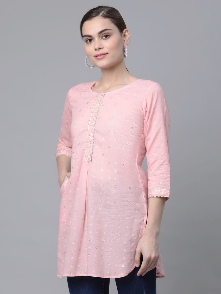 Ahalyaa Women Baby Pink Beautiful Pure Cotton Printed Tunic | Grocsy