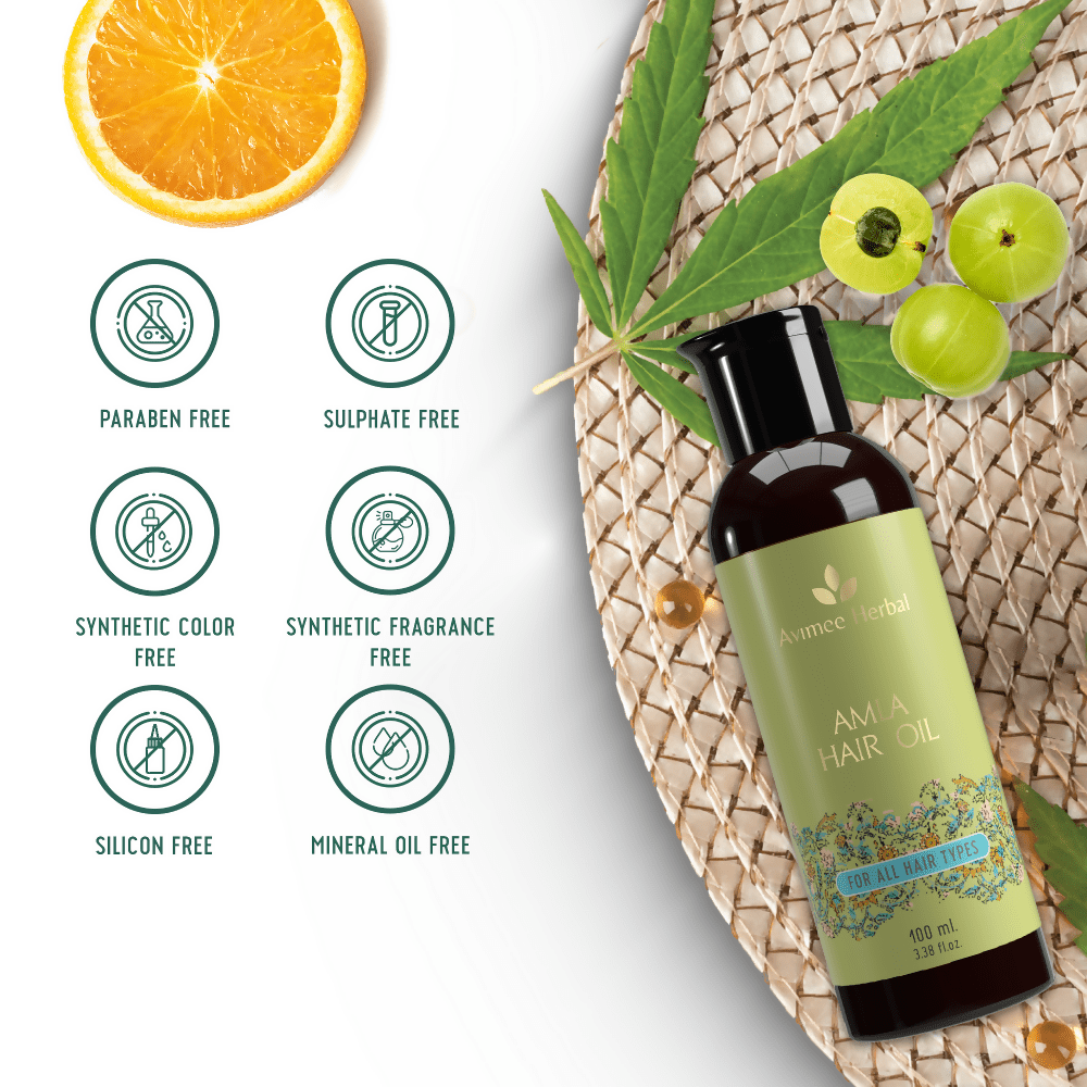 Avimee Herbal Amla Hair Oil For Grey Hair & Dandruff With Vitamin E and Amla Seed Oil | Grocsy