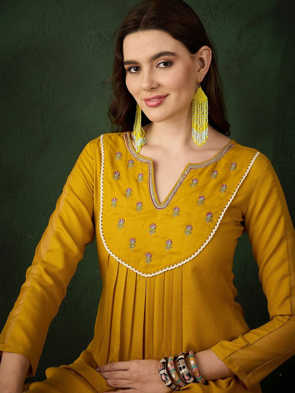 Sangria Floral Embroidered Thread Work Cotton A-Line Kurta | Grocsy