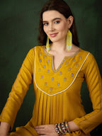 Sangria Floral Embroidered Thread Work Cotton A-Line Kurta | Grocsy