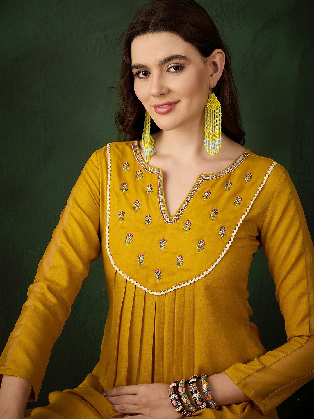 Sangria Floral Embroidered Thread Work Cotton A-Line Kurta | Grocsy