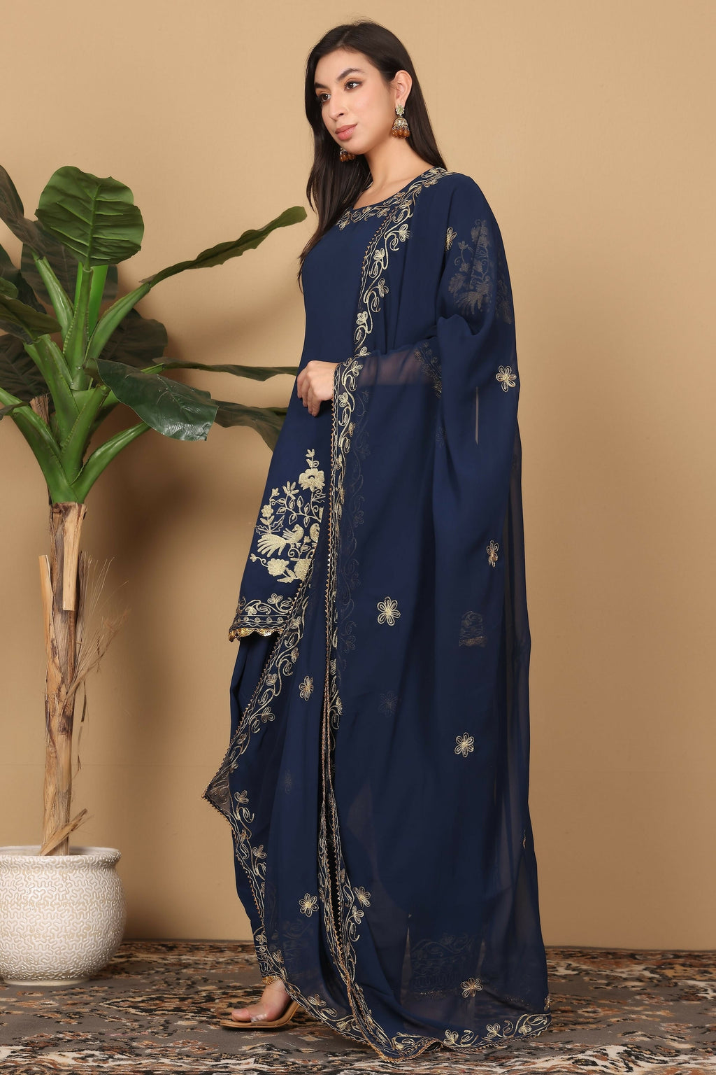 Joban Fashion Navy Blue Georgette Kurta Set | Grocsy