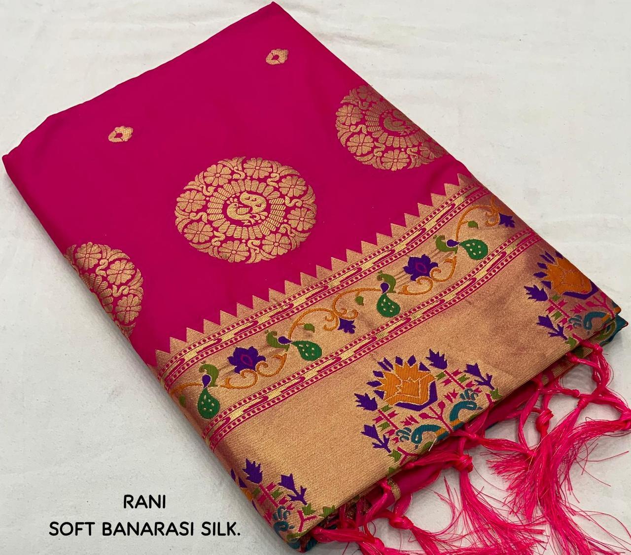 Rani Pure Silk Woven Design Saree with Unstitched Blouse - A2M | Grocsy