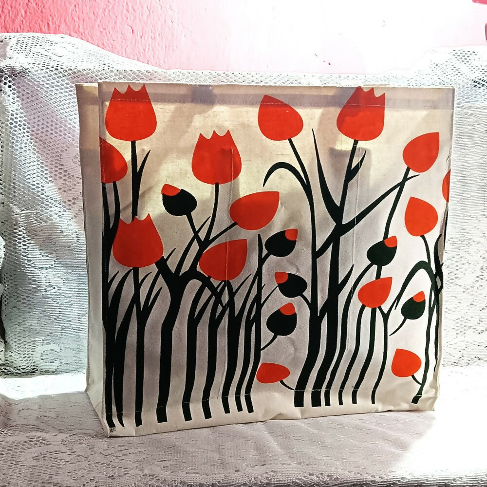Canvas Jute Bag Flower Print | Grocsy