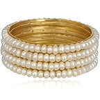 Gold-Polished Alloy Set Of 4 Pearl Bangles - The Pari