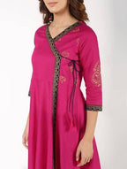 Aniyah Cotton Block Print Angrakha Kurta In Magenta (AN-148K) | Grocsy