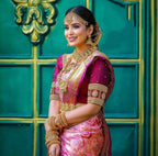 DEIANA'S Beautiful Designer Golden zari Soft Lichi Silk Saree - Peach | Grocsy