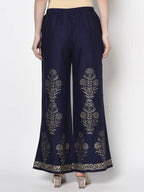 Aniyah Rayon Navy Blue Color Gold Print Flared Slip-On Palazzo (AN-193K) | Grocsy
