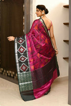 Joban Fashion Black & Pink Saree Kataan Ikkat | Grocsy