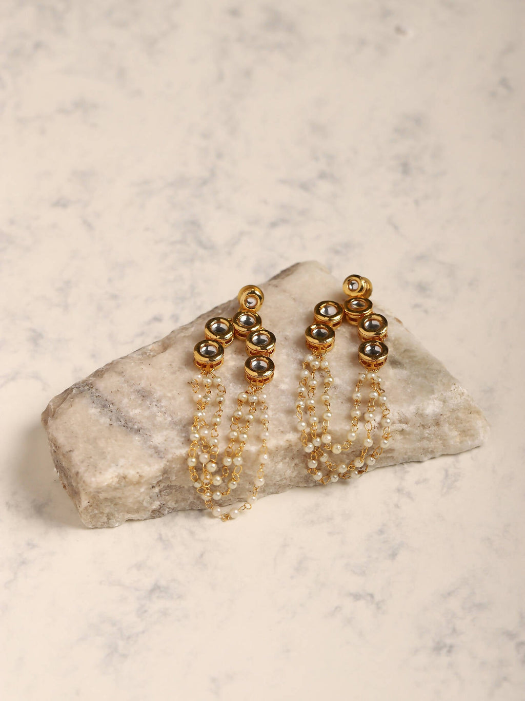 Gold-Polished Off White Contemporary Drop Earrings - Ruby Raang | Grocsy