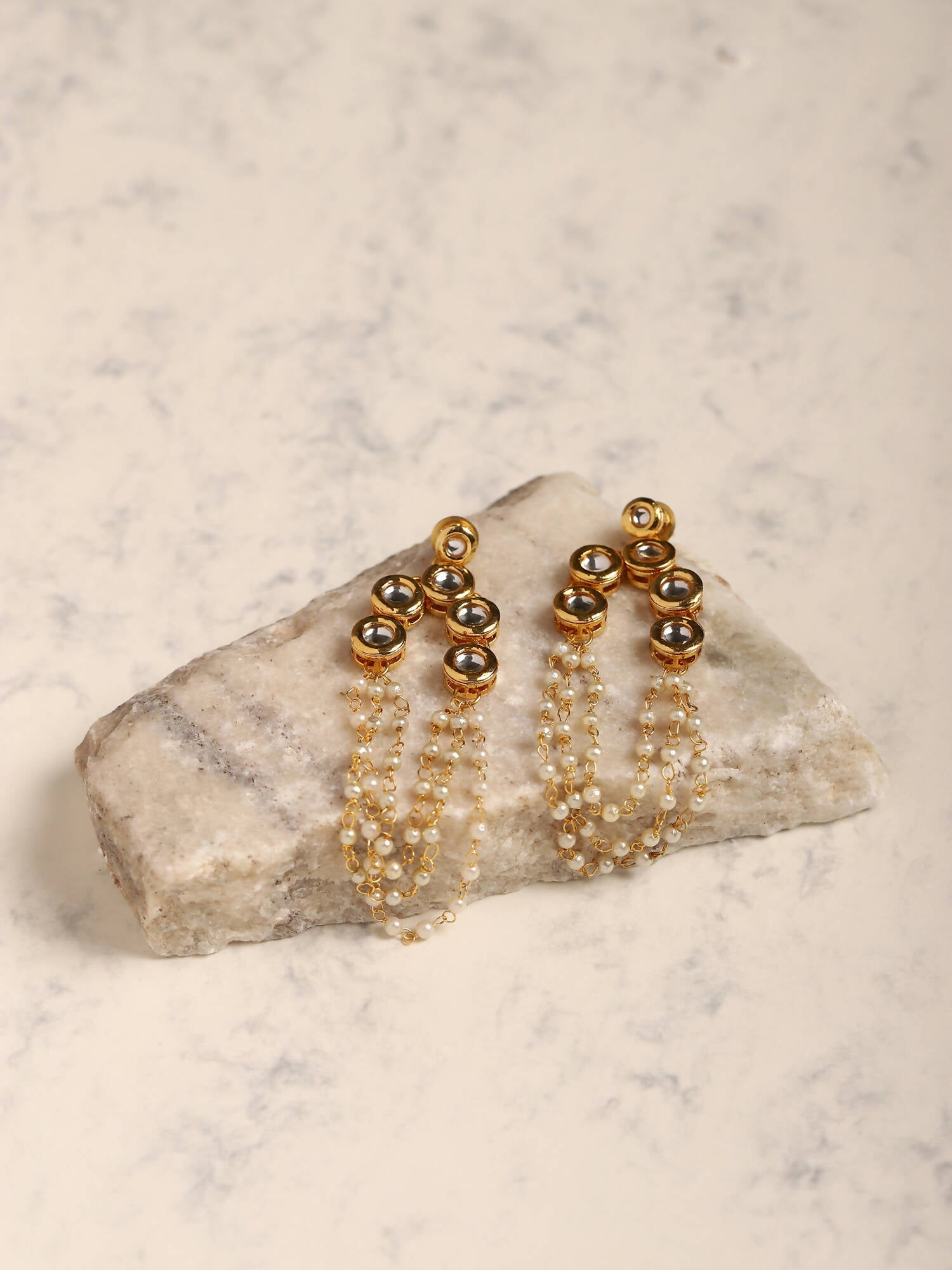 Gold-Polished Off White Contemporary Drop Earrings - Ruby Raang | Grocsy