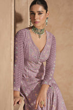 Vastranavya Mauve Chikankari Embroidered Sequence Work Abaya Suit | Grocsy