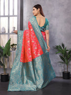 Joban Fashion Banarasi Peach Woven Soft Silk Saree | Grocsy