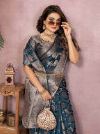 Aastha Fashion Teal Soft Organza Silk Weaving Saree | Grocsy