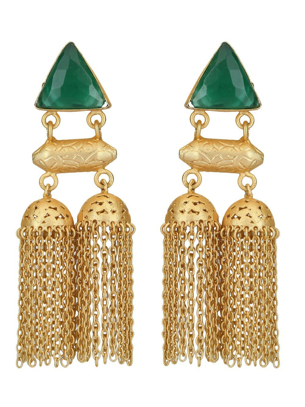 Joban Fashion Women Green Stone Matte Gold Jhumka | Grocsy