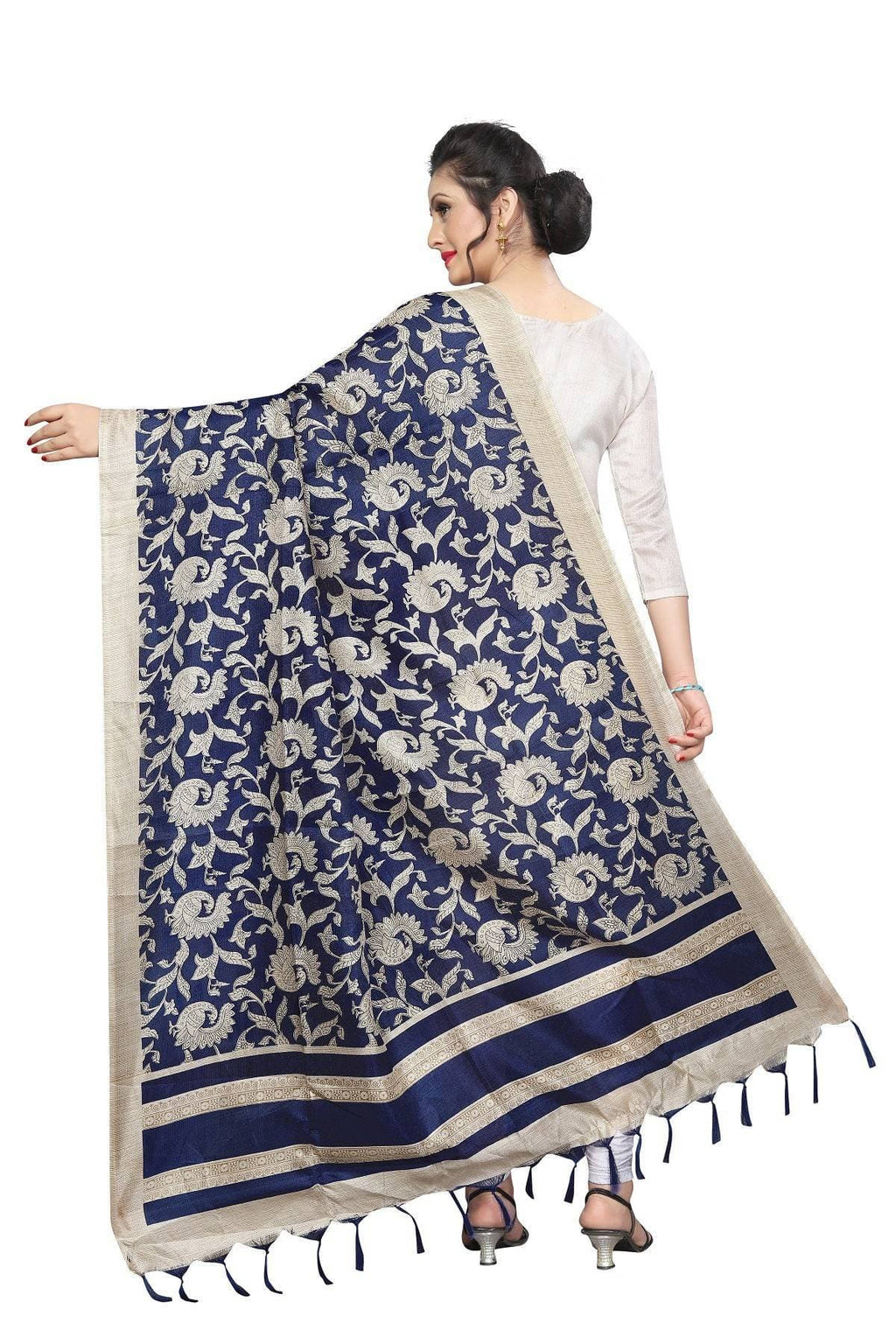 Vamika Latest Navy Blue Printed Khadi Bhagalpuri Dupatta | Grocsy