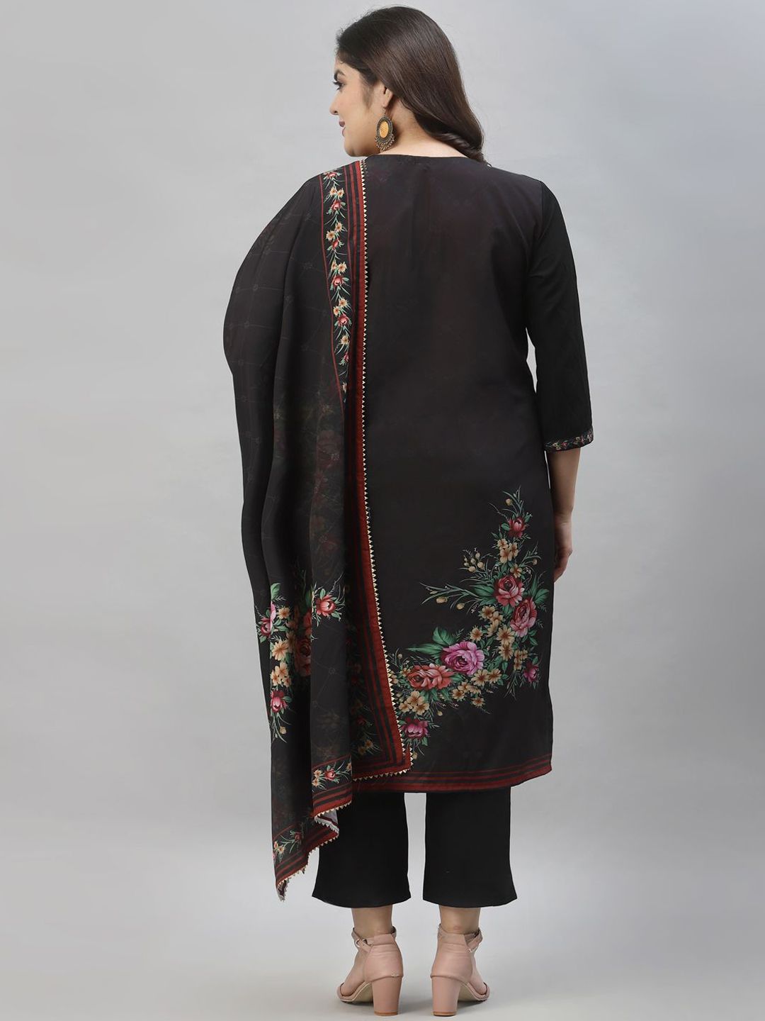 Sztori Plus Size Floral Printed Regular Straight Kurta with Palazzos & With Dupatta | Grocsy