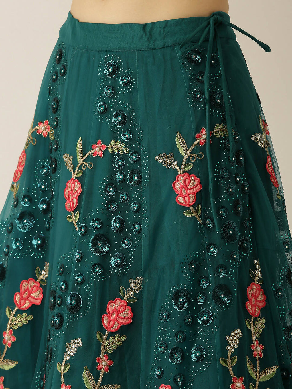 House of Panchhi Teal Net Semi stitched Coding, Sequins and Saroski Stone Work Lehenga Choli | Grocsy