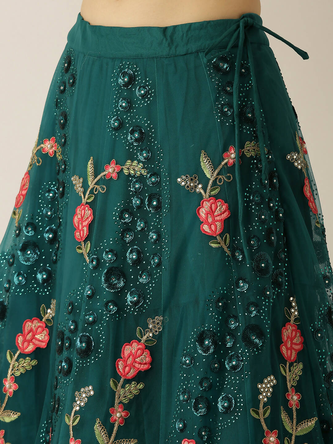House of Panchhi Teal Net Semi stitched Coding, Sequins and Saroski Stone Work Lehenga Choli | Grocsy
