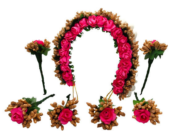 Pink Hair Gajra With Brooches | Grocsy
