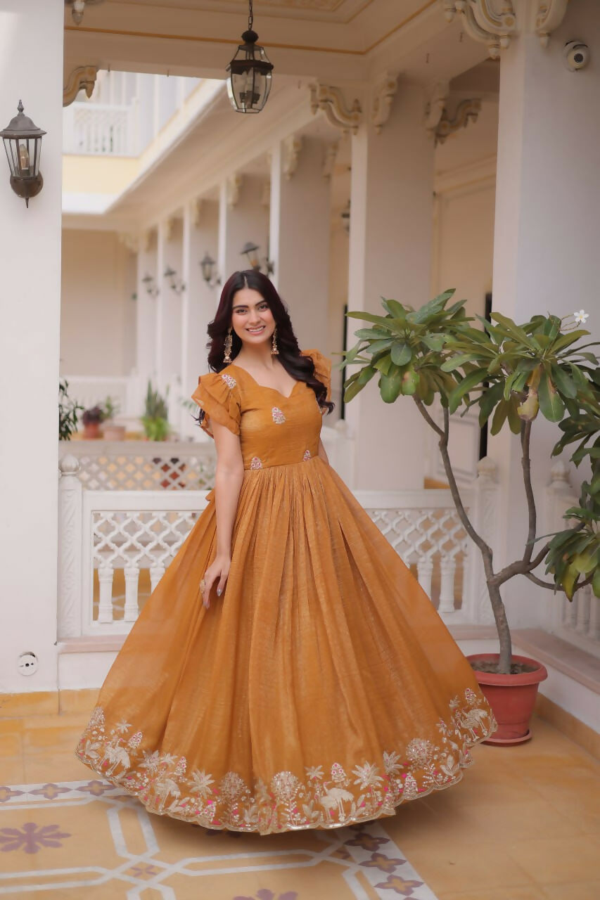 Teeya Creation Womens New Trending Silver Crunchy With Beads Embroidery-Work Gown Set | Grocsy