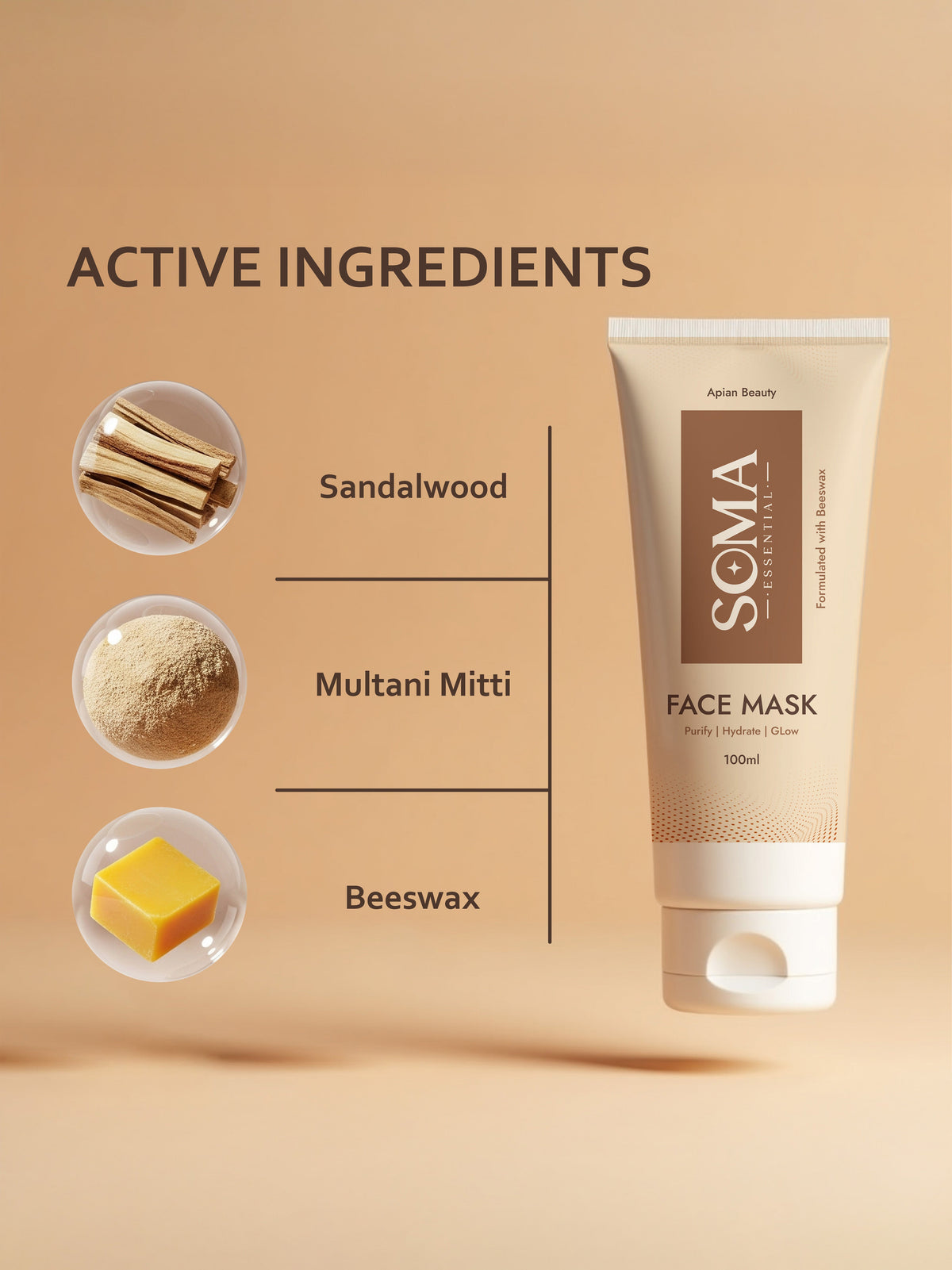Soma Essential D-Tan Mask +  Royal Jelly Vitamin C Serum + Day cream For Weekly Glow | Grocsy