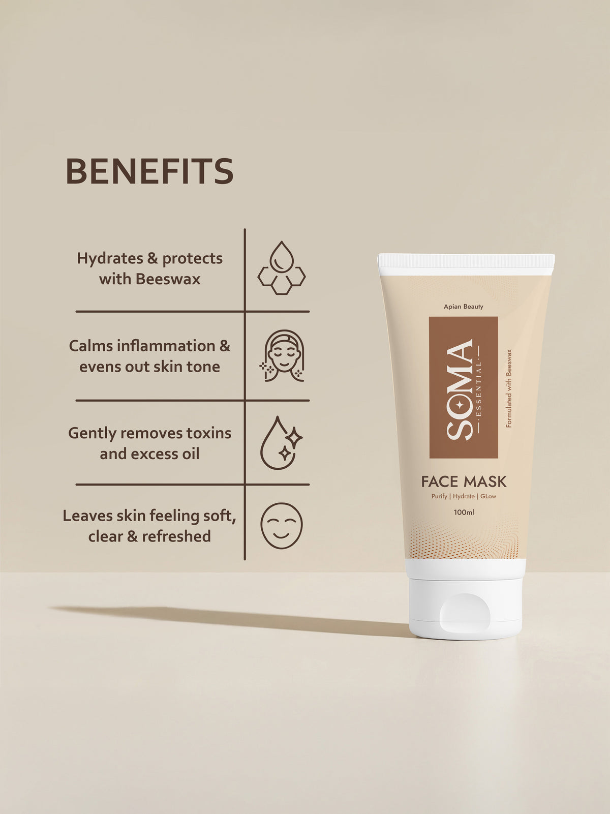 Soma Essential Apian Dtan Glow Mask, 2% Licorice And Beeswax | Grocsy