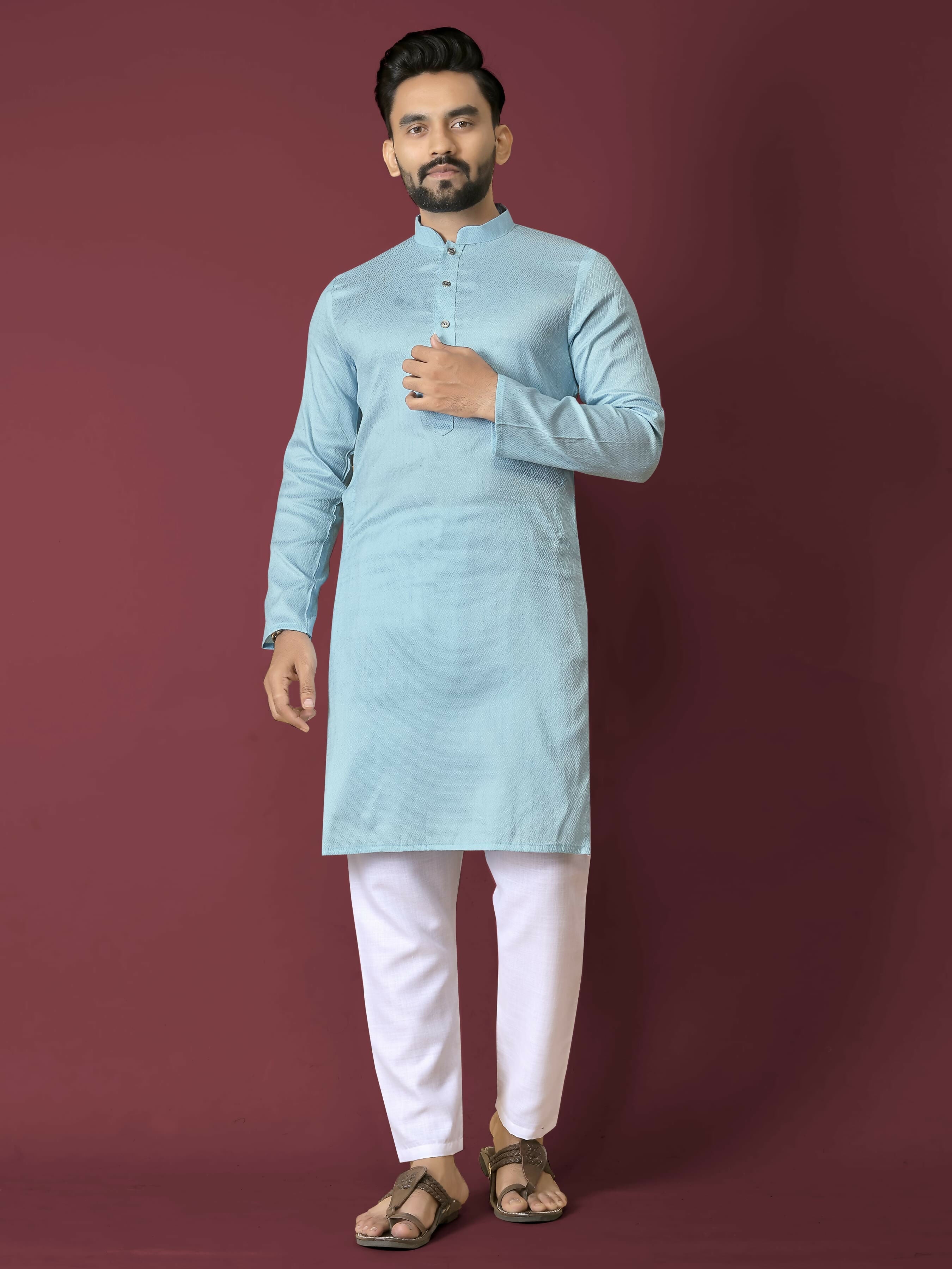 Anaita Sky Blue Solid Soft Jacquard Silk Straight Kurta | Grocsy