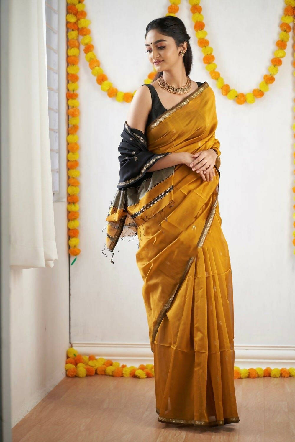 DEIANA'S Beautiful Designer Golden zari Soft Cotton Saree - Yellow | Grocsy