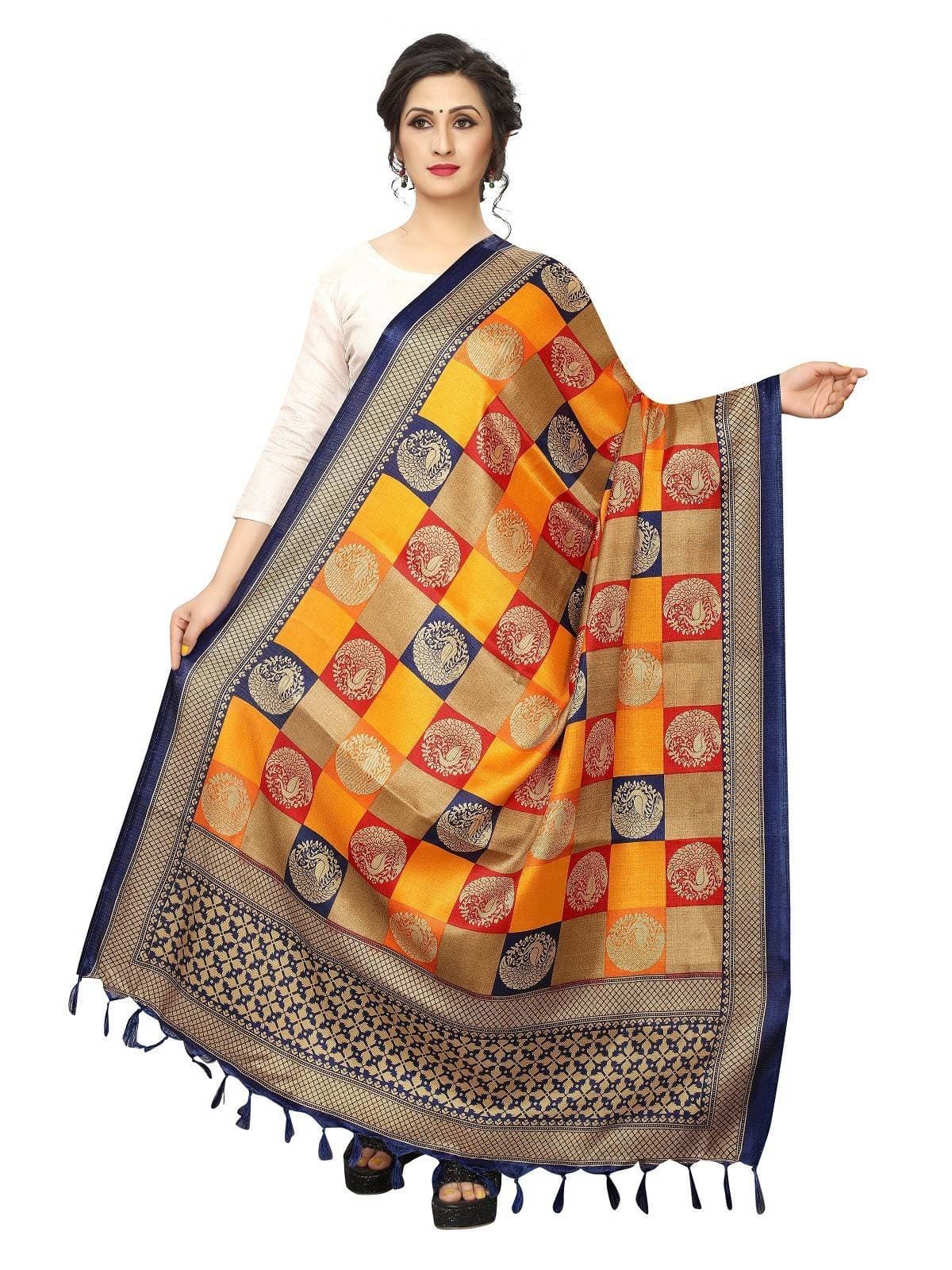 Vamika Yellow Printed Khadi Bhagalpuri Dupatta | Grocsy