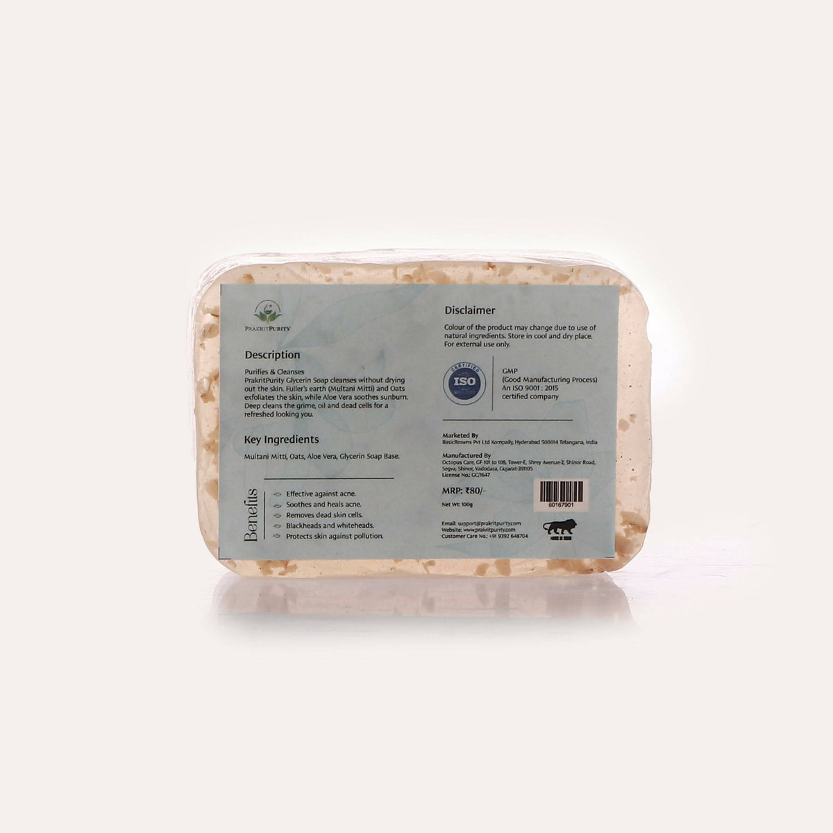 PrakritPurity Multani Mitti & Oats Handmade Glycerine Soap | Grocsy
