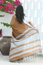 Beatitude Brown Cotton Handloom Saree | Grocsy