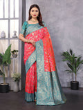 Joban Fashion Banarasi Peach Woven Soft Silk Saree | Grocsy