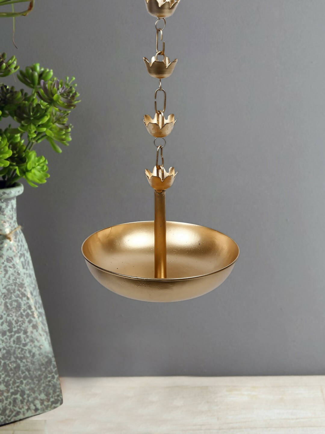CraftVatika Gold-Toned Hanging Urli Bowl Showpiece | Grocsy
