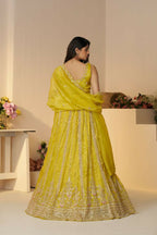 Kesar Fab Yellow Jimmy Choo Hand_Woven Lehenga | Grocsy