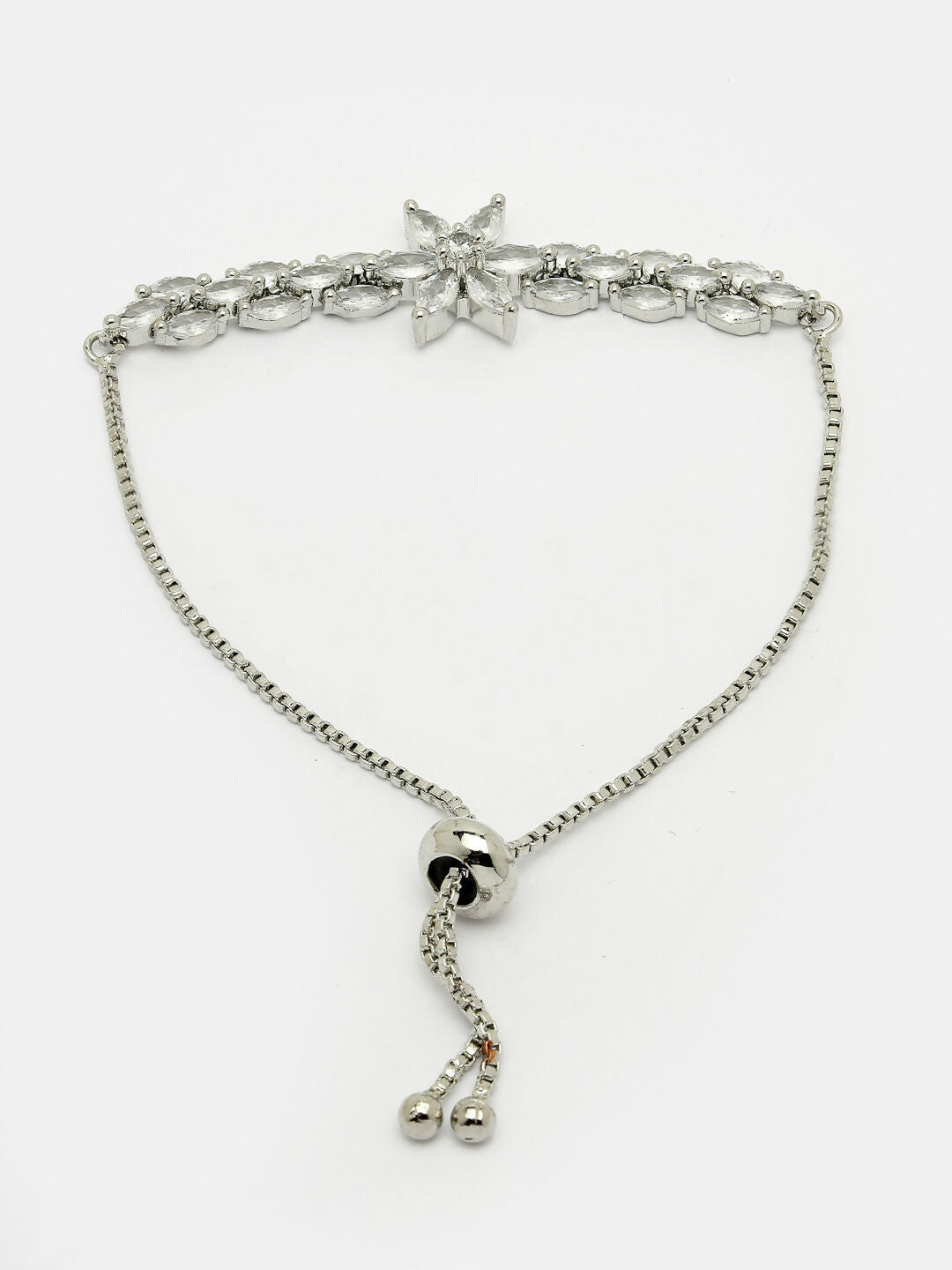 NVR Women Silver-Plated Handcrafted American Diamond Link Bracelet