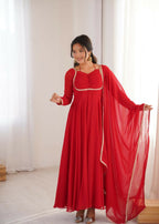 Lehenga Mart Designer Anarkali Suit With Kurta, Dupatta For Women-Red | Grocsy