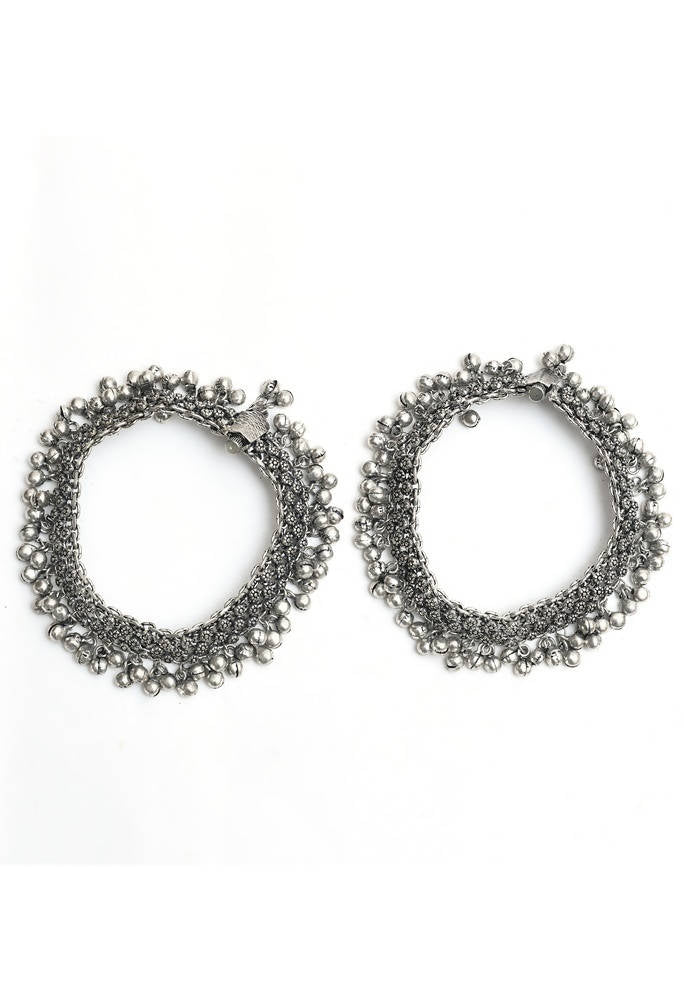 Mominos Fashion Kamal Johar Oxidised Silver Traditional Wear Anklets | Grocsy