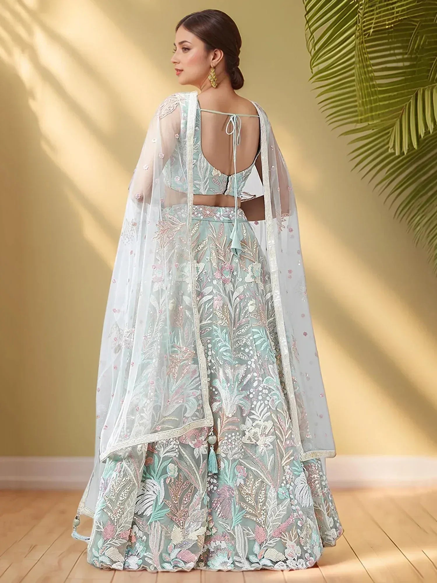 Tulsi Art Spectacular Pista Green Sequins Net Wedding Wear Lehenga Choli | Grocsy