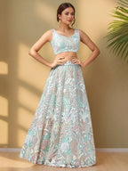 Tulsi Art Spectacular Pista Green Sequins Net Wedding Wear Lehenga Choli | Grocsy